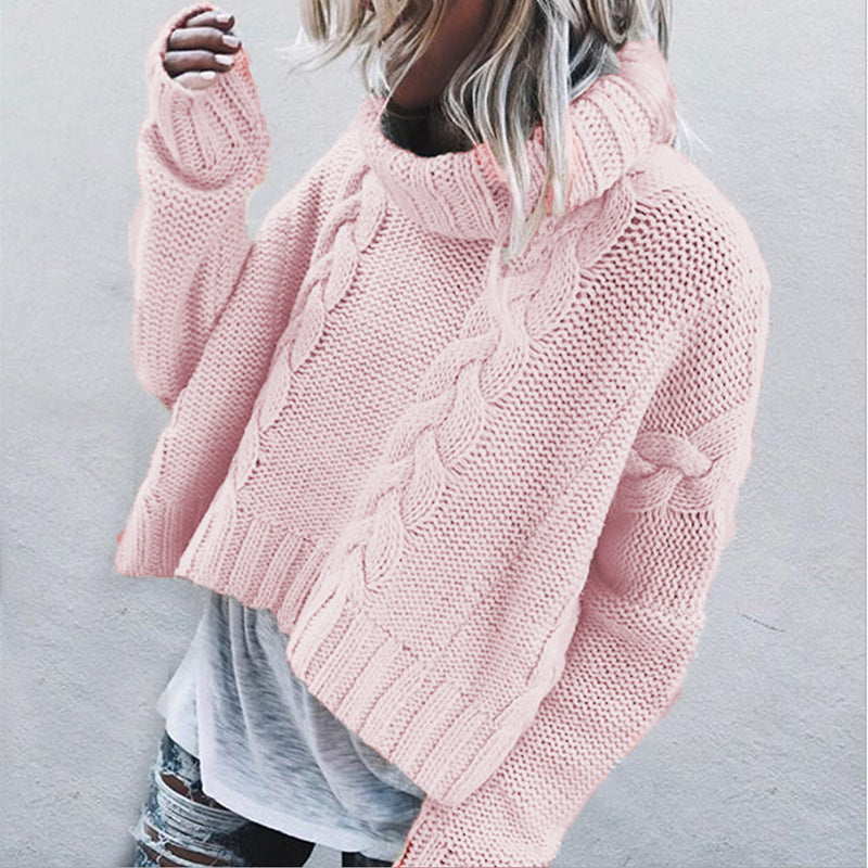 Street Wave Womens Cable Knit Sweater With High Collar And Unique Pattern For Cozy Warmth