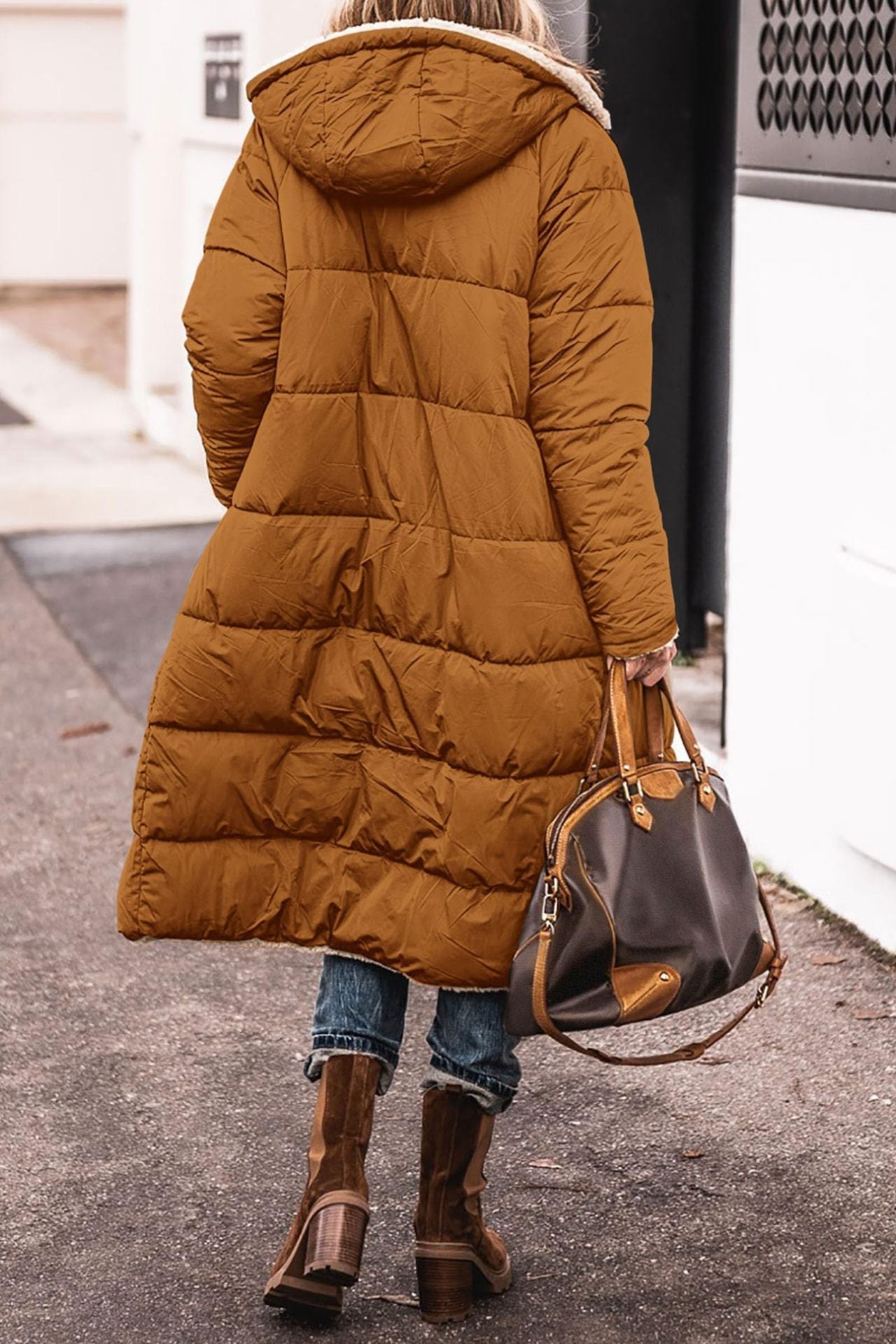 Streetwave Women's Long Puffer Coat With Hood Warm Shearling Lined Winter Jacket For Cold Weather