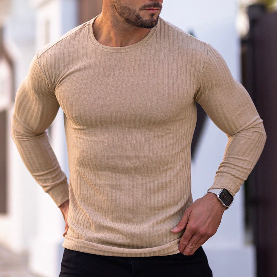 Street Wave Mens Long Sleeve Ribbed Shirt Soft Cotton Blend For All Day Comfort And Everyday Style