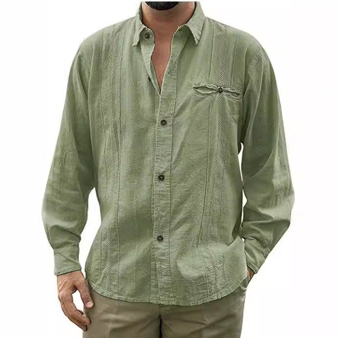 Men's Linen Shirt With Relaxed Fit Long Sleeve Button Closure Chest Pocket Nordisk Flair By Street-Wave