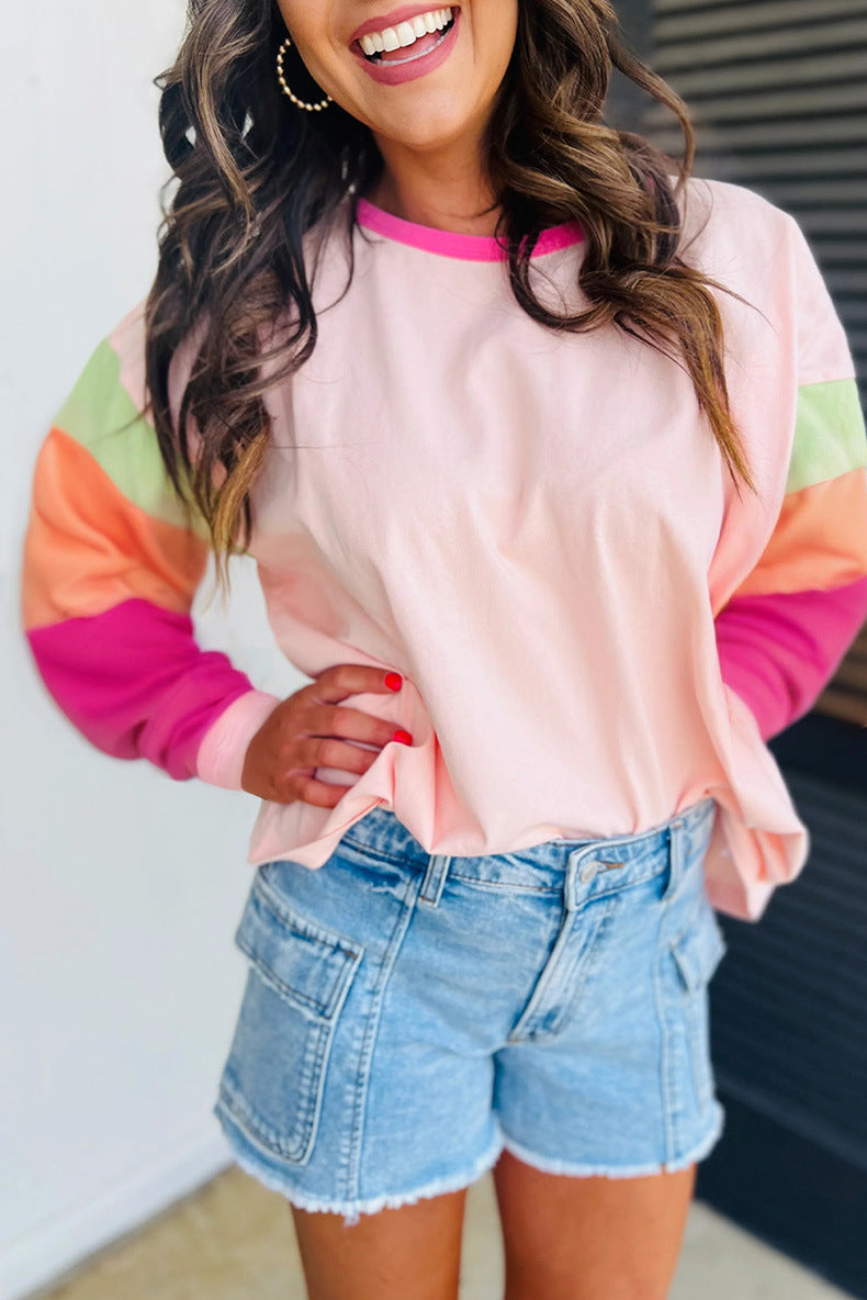Street-Wave Women Colorblock Sweatshirt With Contrast Sleeves Soft Cotton Blend Casual Everyday Comfort