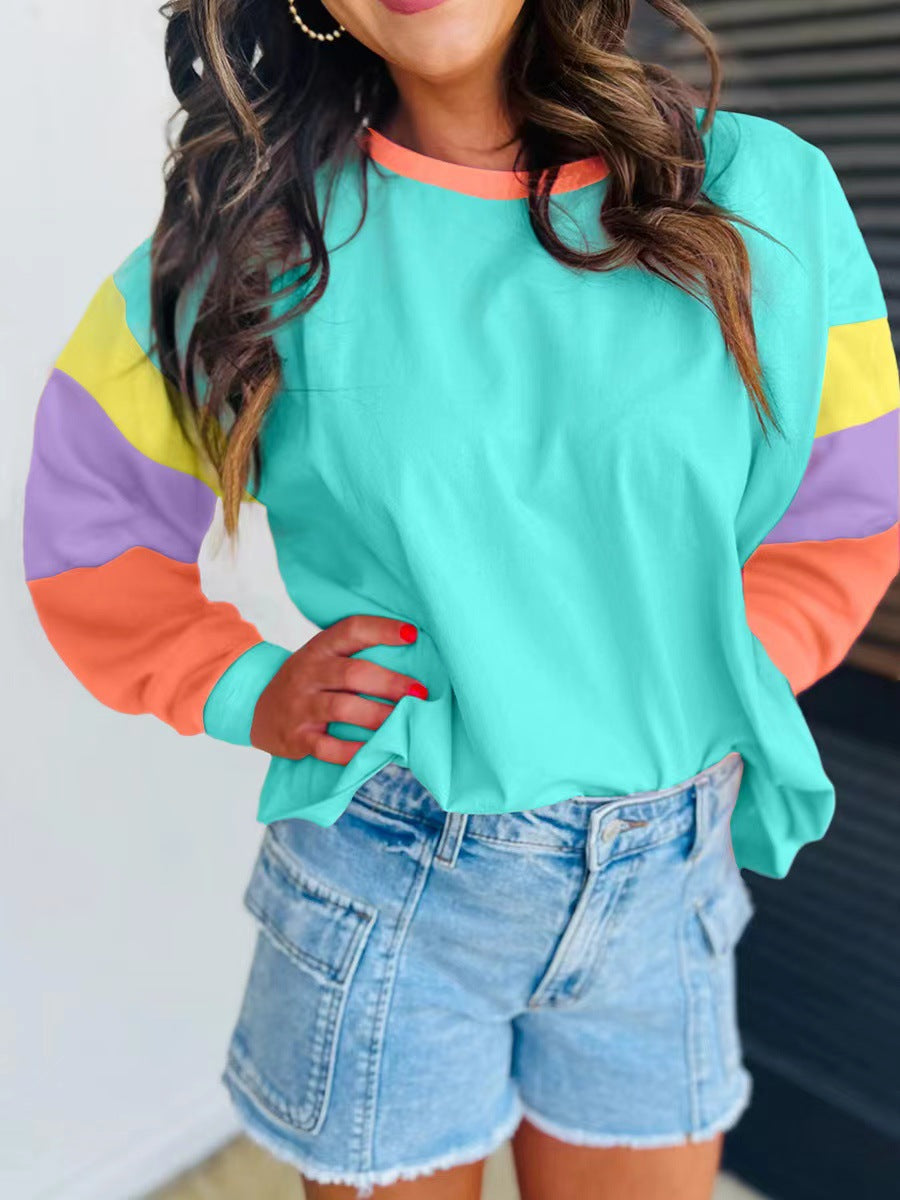 Street-Wave Women Colorblock Sweatshirt With Contrast Sleeves Soft Cotton Blend Casual Everyday Comfort