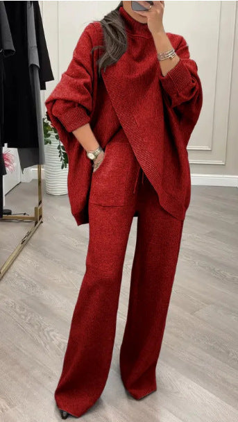 Street-wave Women's Loose Knit Jumpsuit With Wide-Leg Silhouette For Cozy Everyday Style
