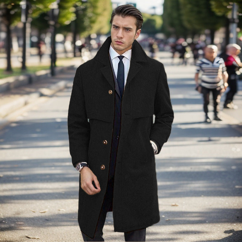 Wool Coat For Men Street Wave With Double Button Placket Elegant Modern Winter Outerwear