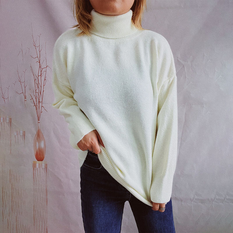 Street-wave Warm Knit Sweater For Women Solid Color Rollneck Cotton Acrylic Blend Cozy Everyday Comfort