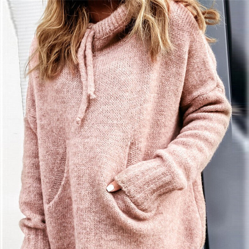 Street-wave Women Cozy Hooded Sweater With Structured Knit
