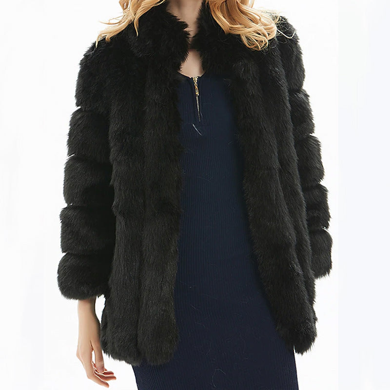 Street Wave Womens Faux Fur Coat Luxurious With Voluminous Sleeves And High Collar