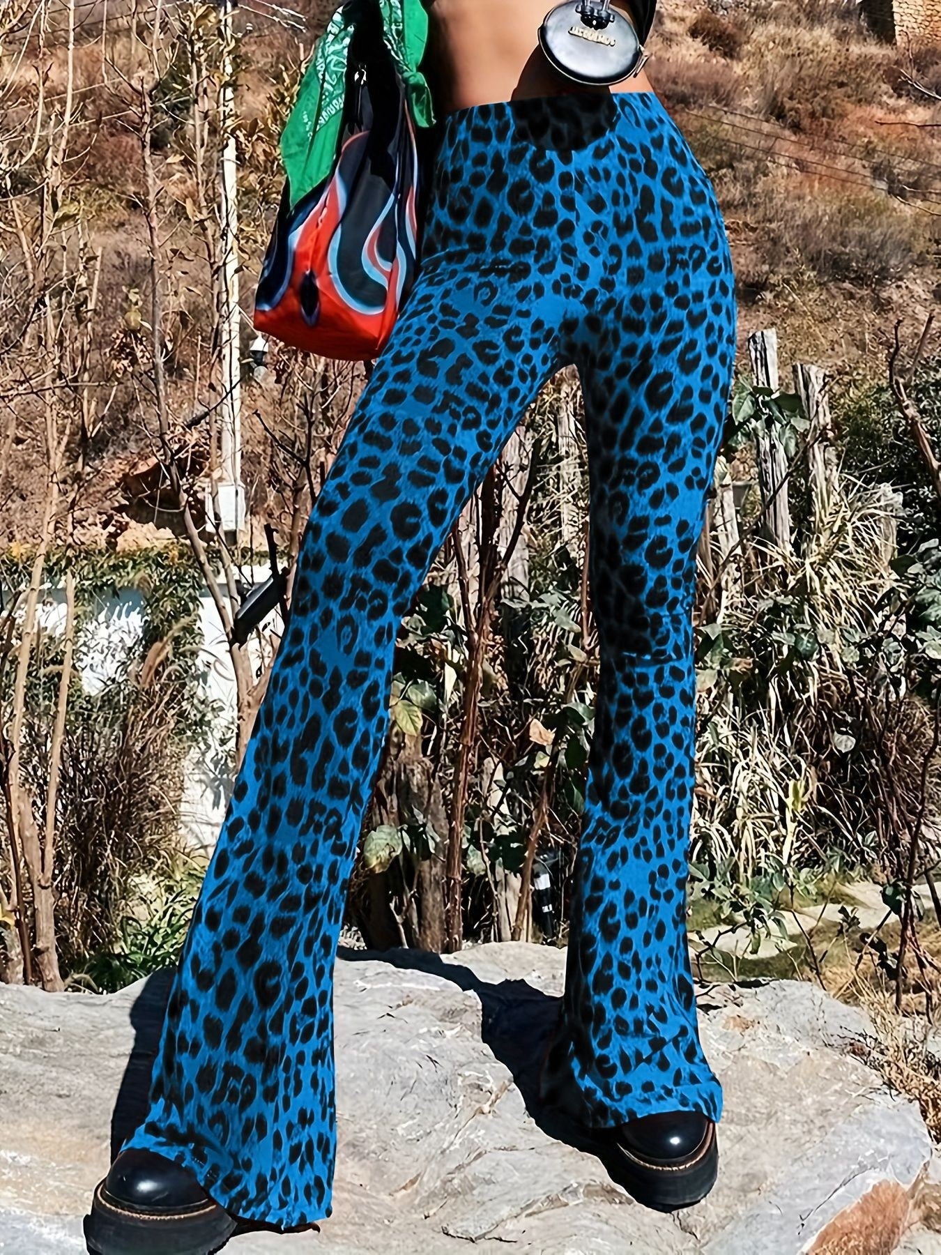 Leopard Print Flared Leggings For Women Street Wave Comfortable Flare Silhouette