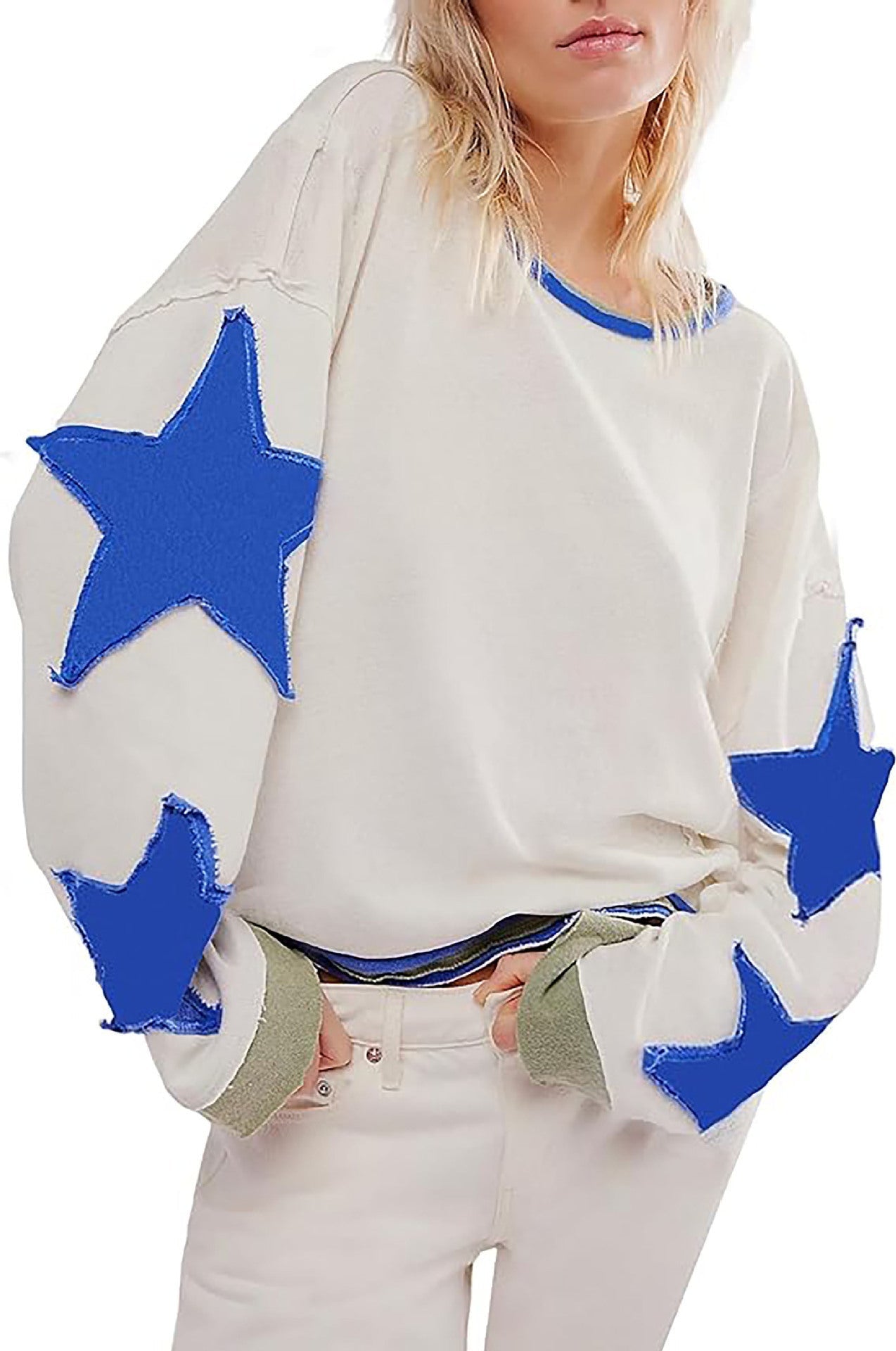 Street Wave Womens Casual Star Design Pullover Cozy Cotton Blend Everyday Comfort