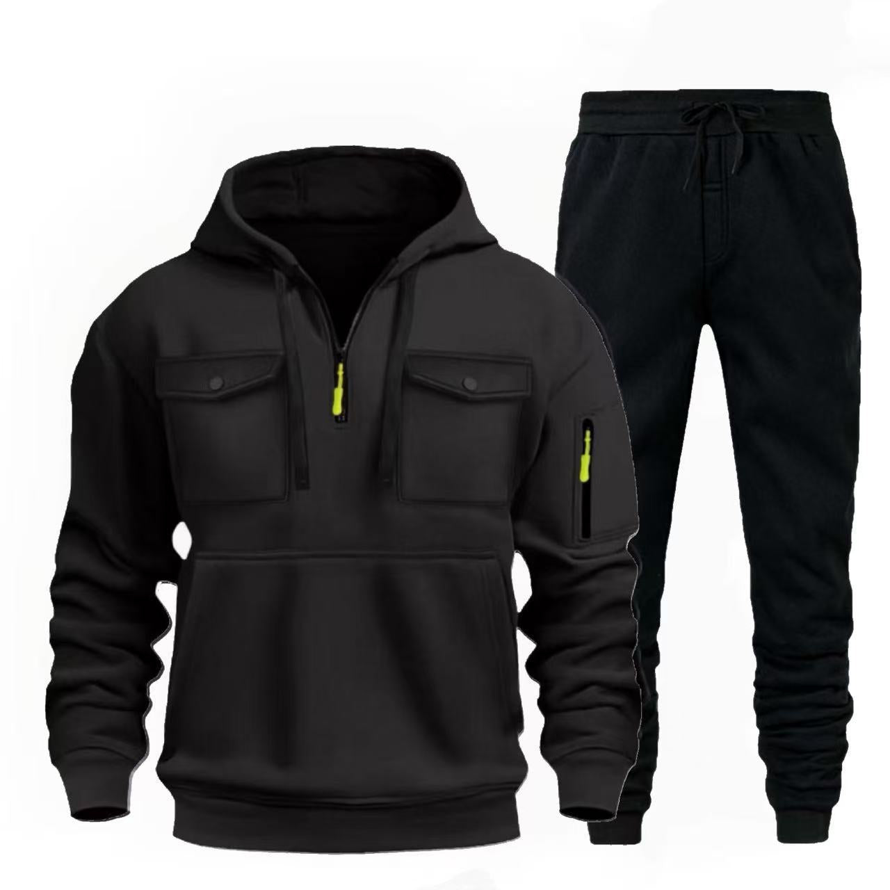 Street-wave Men's Hoodie Jogger Set With Functional Pockets For Active Men Comfortable Style