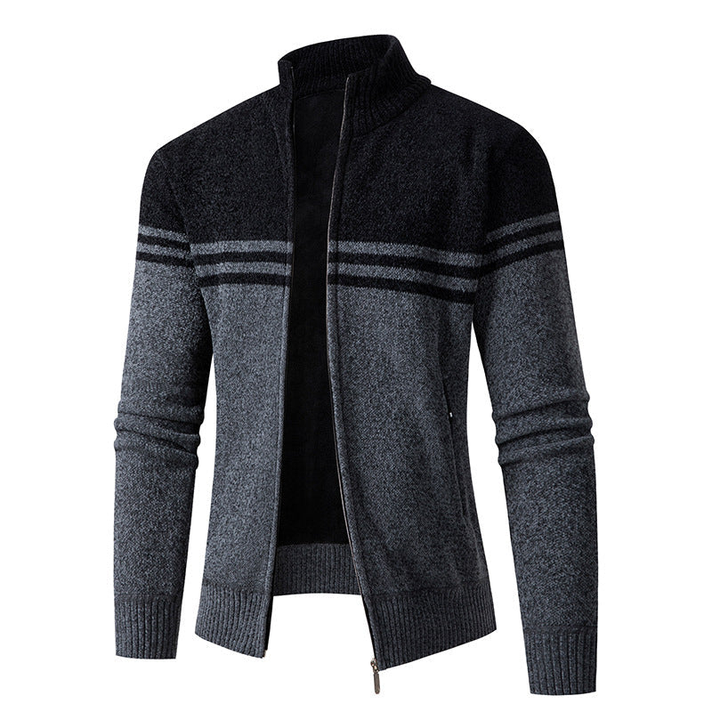 Street-Wave Men's Zip Cardigan With Modern Zipper And Sport Stripe Knit Breathable Cotton Blend