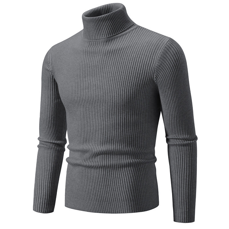 Street-Wave Men's Fine Ribbed Turtleneck Sweater Durable Knit for Warmth on Cool Days