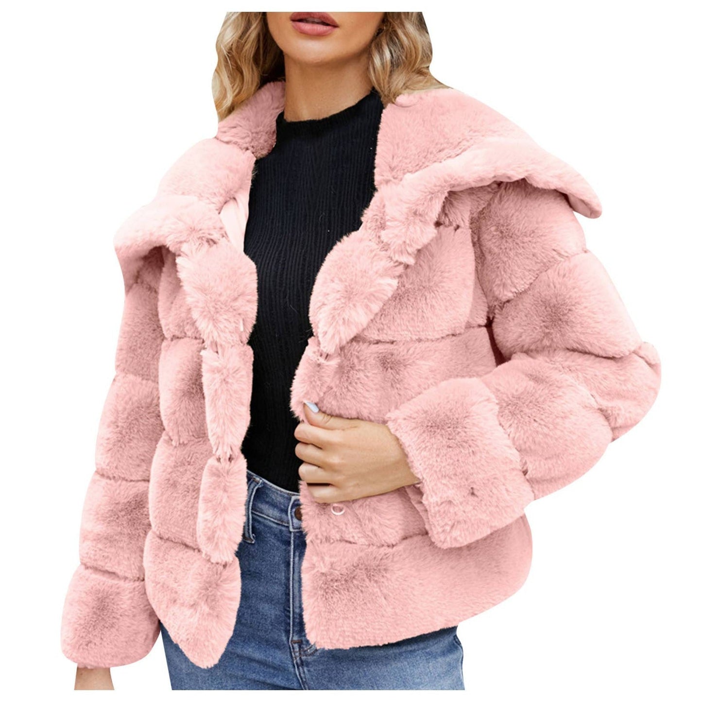 Street-wave Women Faux Fur Hooded Jacket With Structured Design For Chic Warmth