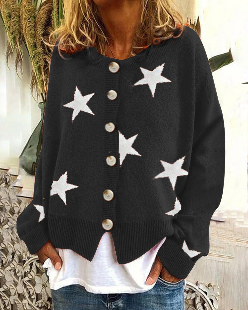 Street-Wave Womens Cardigan With Star Motif Cozy Stylish
