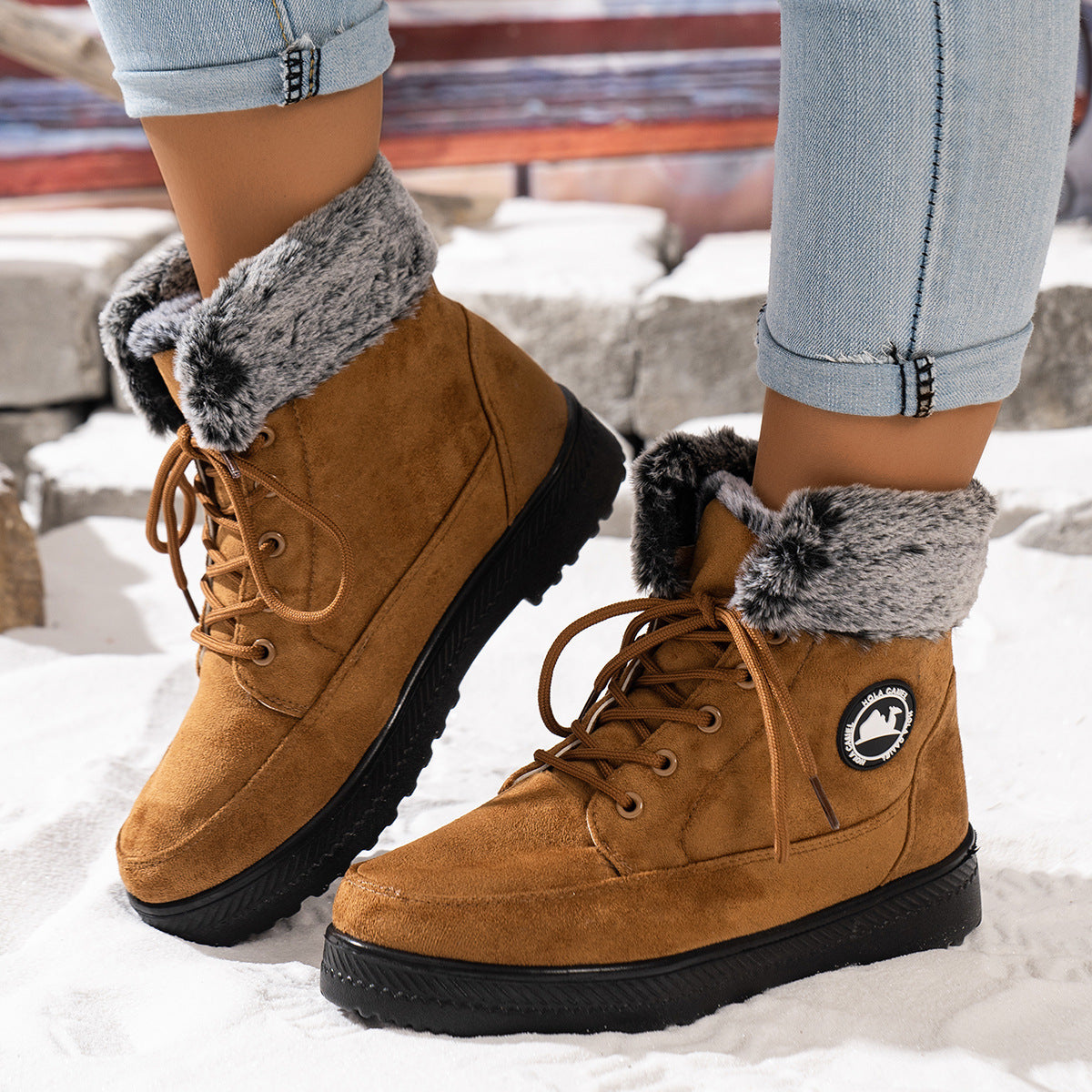 Street-wave Women's Fur Lined Winter Boots With Warm Plush Lining For Cozy Cold Weather