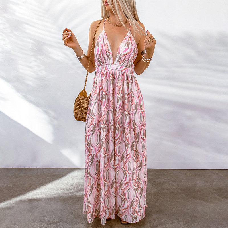 Street-Wave Women’s Maxi Dress Deep V-Neck Floral Print