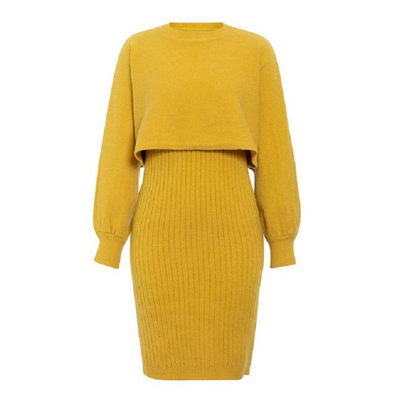 Street-Wave Women Knit Midi Dress With Cropped Sweater Top And Ribbed Texture For Everyday Chic