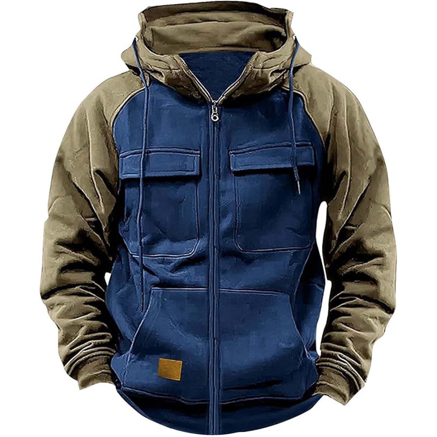 Mens Hooded Jacket With Front Utility Pockets And High Collar Streetwave Urban Everyday Outerwear