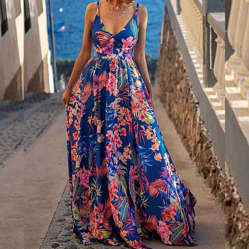 Street-Wave Womens Maxi Dress Breathable Spaghetti Straps