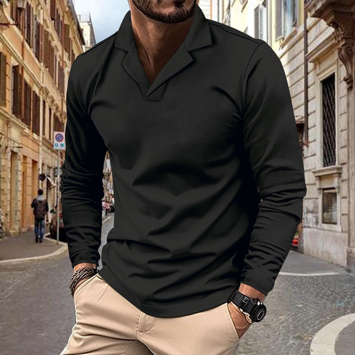 Mens Long Sleeve Shirt With Structured Design Street-wave Breathable Cotton Comfort For Men