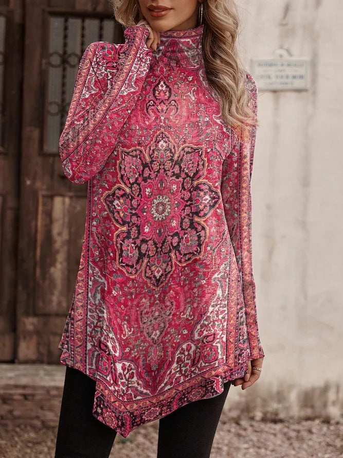 Street-wave Women's Floral High Collar Tunic For Elegant Everyday Comfort And Versatile Style