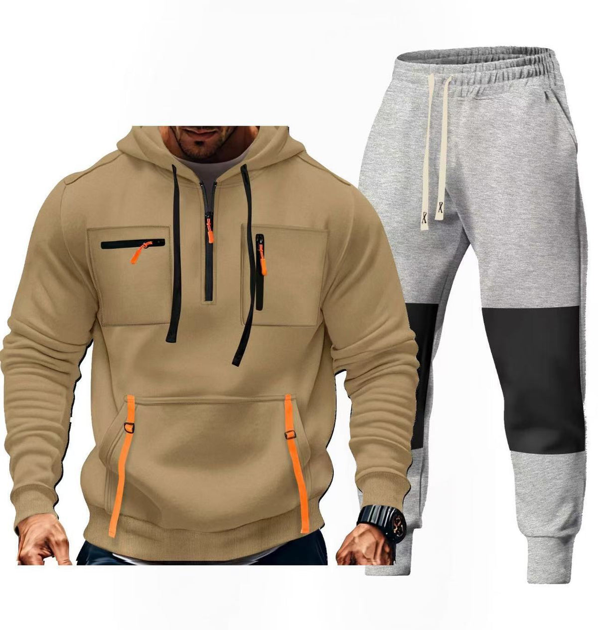 Street Wave Mens Sportswear Set Hooded Zipper Hoodie And Joggers With Functional Pockets For Active Men