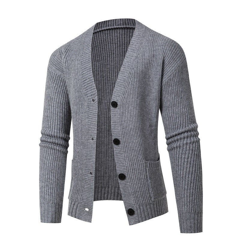 Street-wave Men's Ribbed Knit Cardigan With Fine Rib Design For Breathable Cotton Comfort And Style