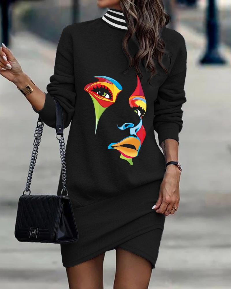 Street-Wave Graphic Skull Sweatshirt Dress With Floral Accents For Women Premium Cotton Blend