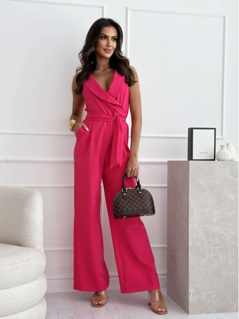 Street Wave Women's Jumpsuit With Tailored Waist And Wrap Design For Flattering Silhouette