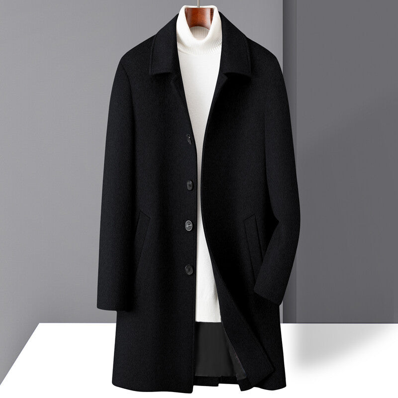 Men's Wool Coat Mid-Length Notch Lapel Single-Breasted Straight Fit Winter Outerwear For Men