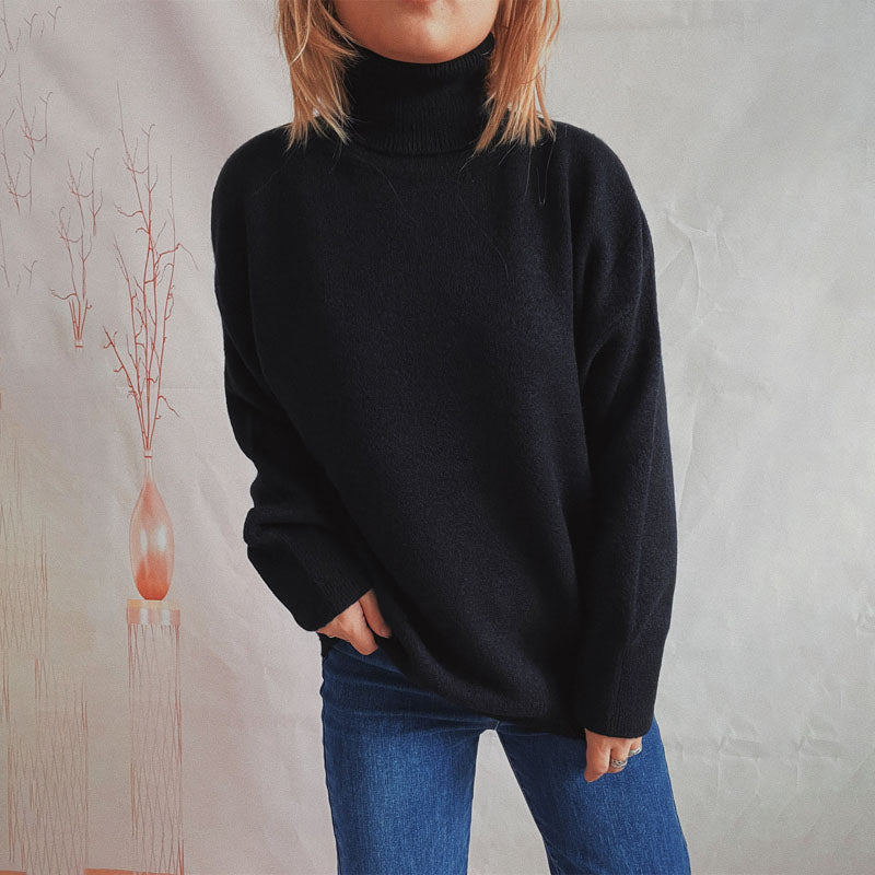Street-wave Warm Knit Sweater For Women Solid Color Rollneck Cotton Acrylic Blend Cozy Everyday Comfort