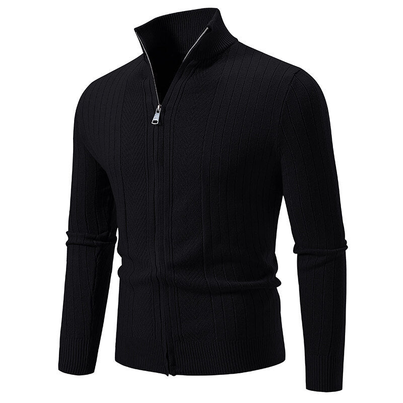Street-wave Men Zip Knit Pullover With Ribbed Texture For Modern Style And Comfort