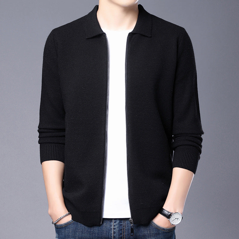 Street-Wave Men's Slim Fit Wool Blend Zip Cardigan With Classic Collar And Ribbed Cuffs