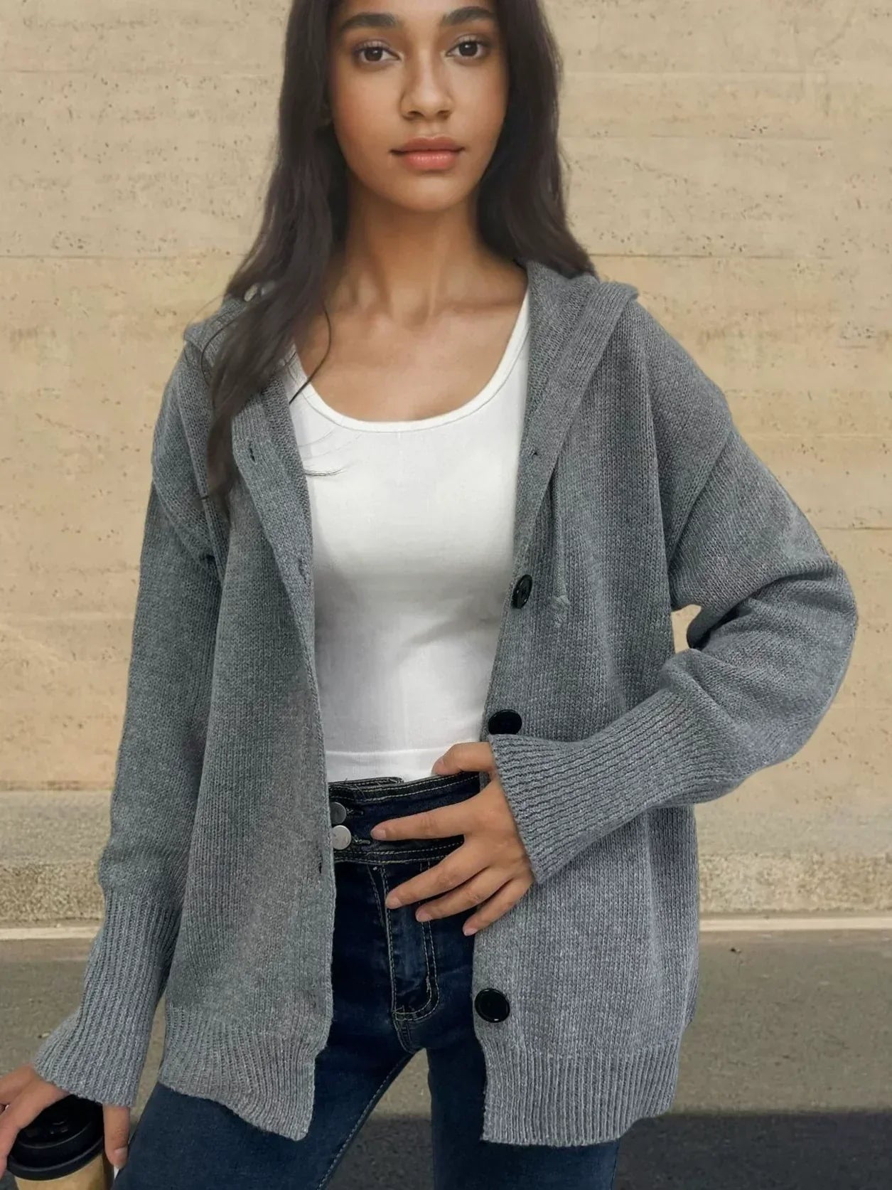Street-Wave Hoodie With Front Button Closure In Relaxed Fit Knit Fabric For Casual Streetwear Fans