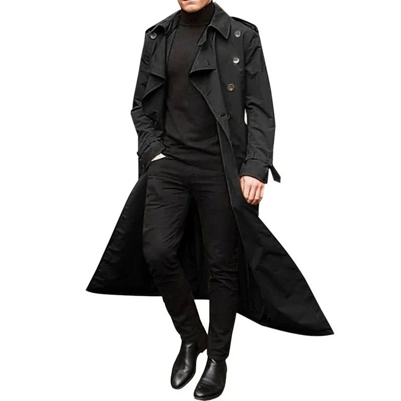 Mens Trench Coat Tailored Fit Double Breasted Notched Lapels Full Length Coat For Men Style