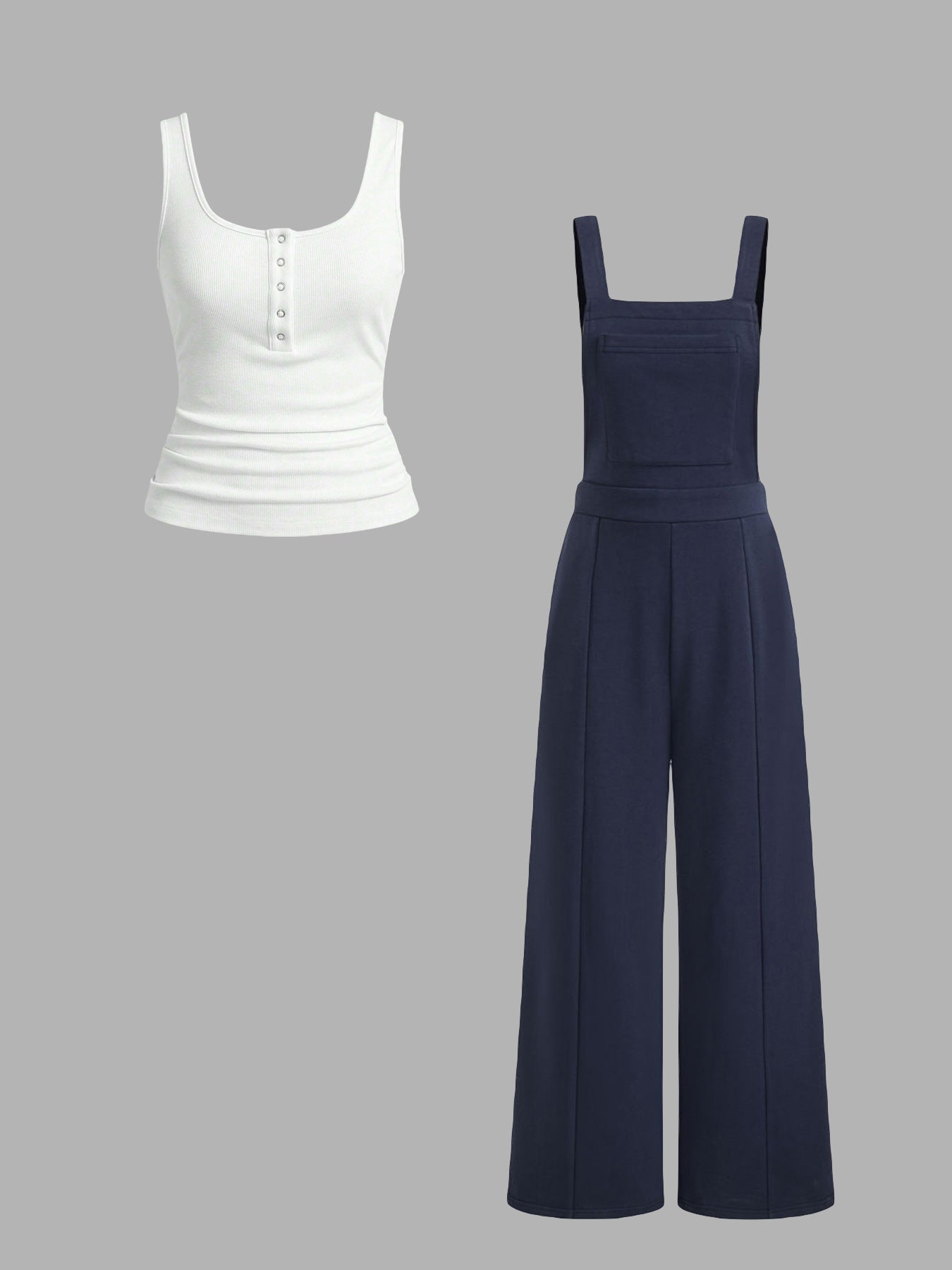 Street-wave Women Tank Top And Wide-Leg Overalls Set For Casual Comfort And Street Style