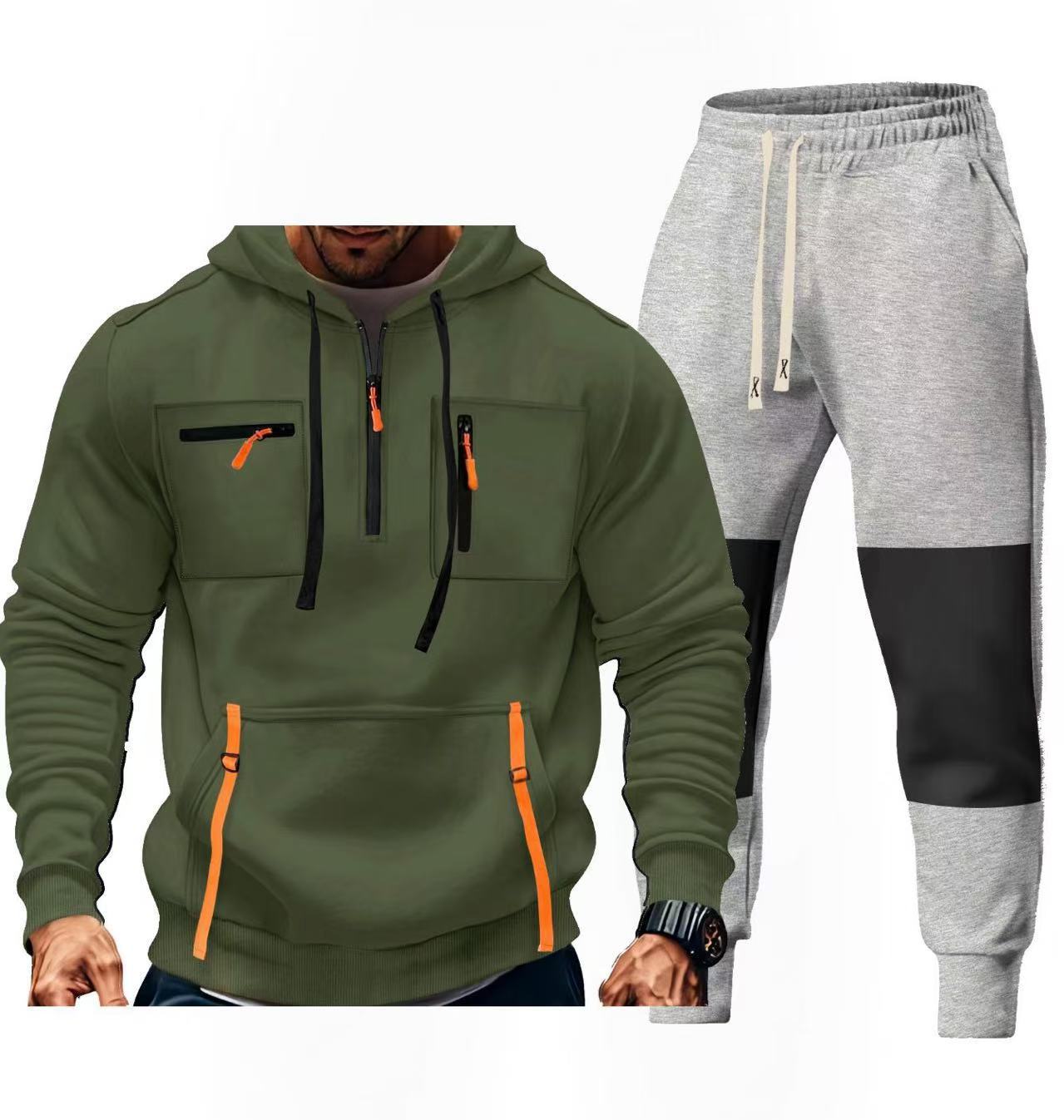 Street Wave Mens Sportswear Set Hooded Zipper Hoodie And Joggers With Functional Pockets For Active Men