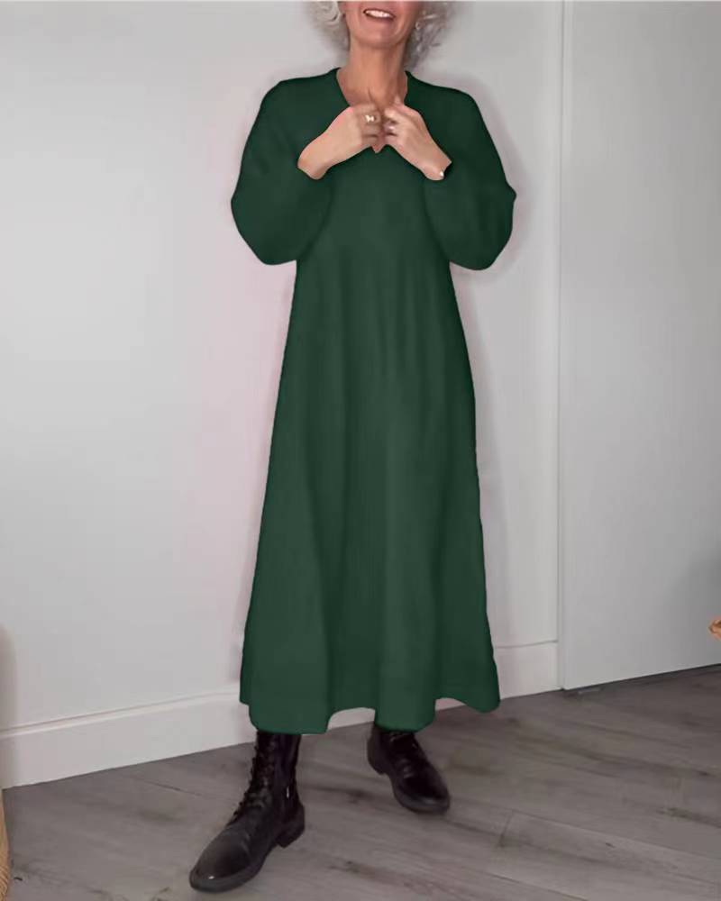 Street-wave Womens Maxi Dress With Elegant V-Neck And Comfortable Long Sleeves In Breathable Fabric For All Day Comfort