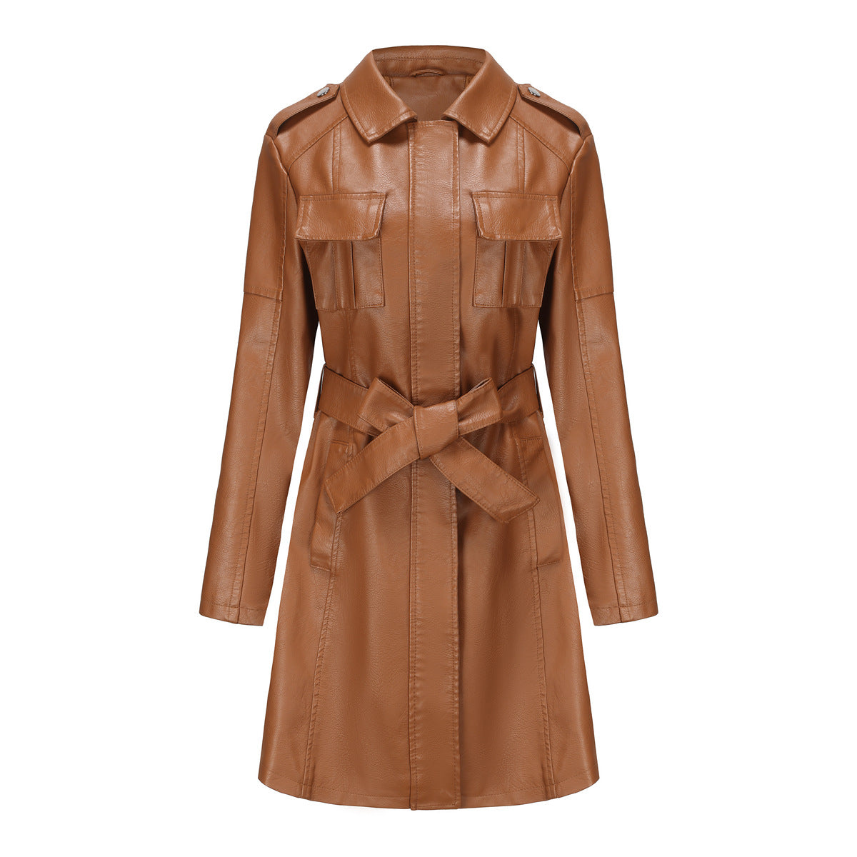 Streetwave Women Faux Leather Trench Coat Elegant Versatile Transitional Wardrobe Essential