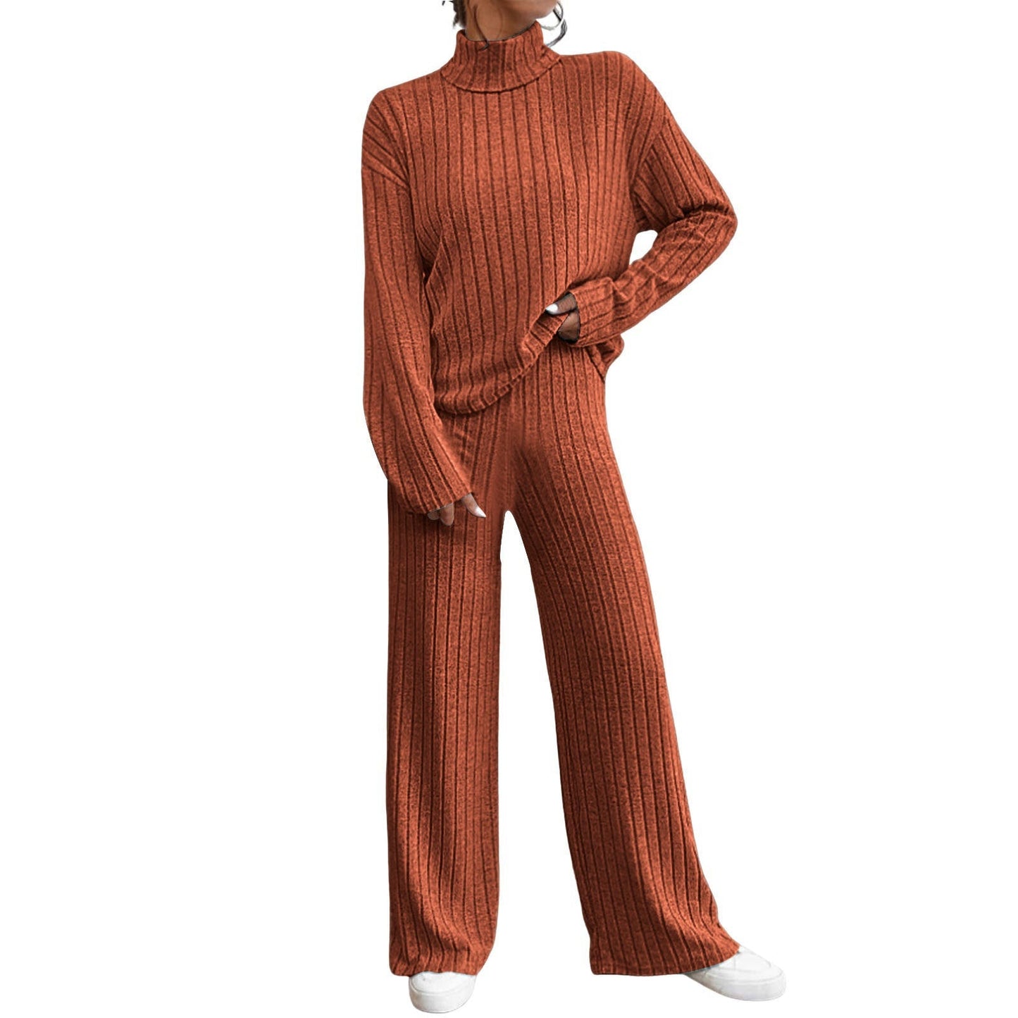 Chunky Knit Two-Piece Set With High Neck By Street-wave For Women Cozy Wide-Fit Comfort