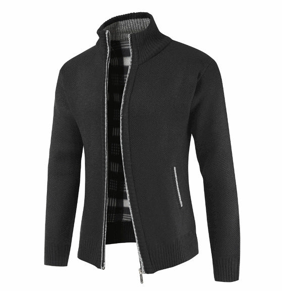 Street-Wave Men's Knit Cardigan With High Collar And Side Pockets For Modern Warmth