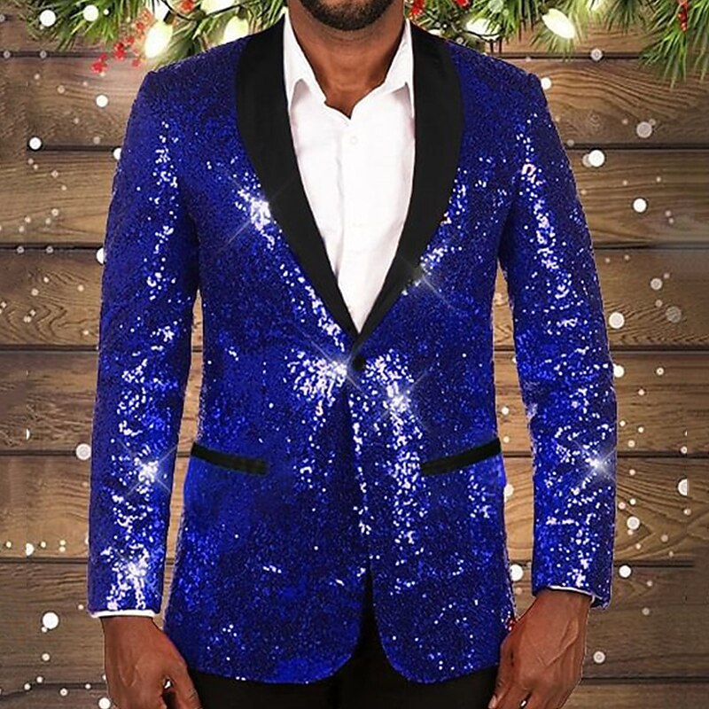 Street-Wave Men Glitter Sequin Blazer With Black Lapel Dazzling Party Statement Showstopper