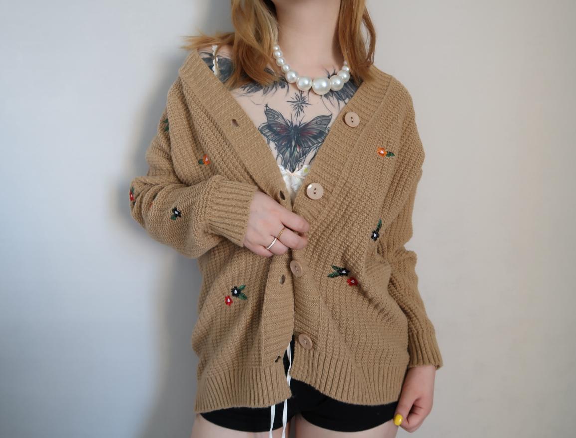 Floral Embroidered Cardigan for Women Streetwave Soft Breathable Knit Cozy Chic Everyday Wear
