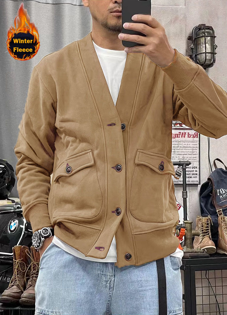 Mens Fleece Jacket With Practical Pockets And Elegant Button Placket Streetwave Gear