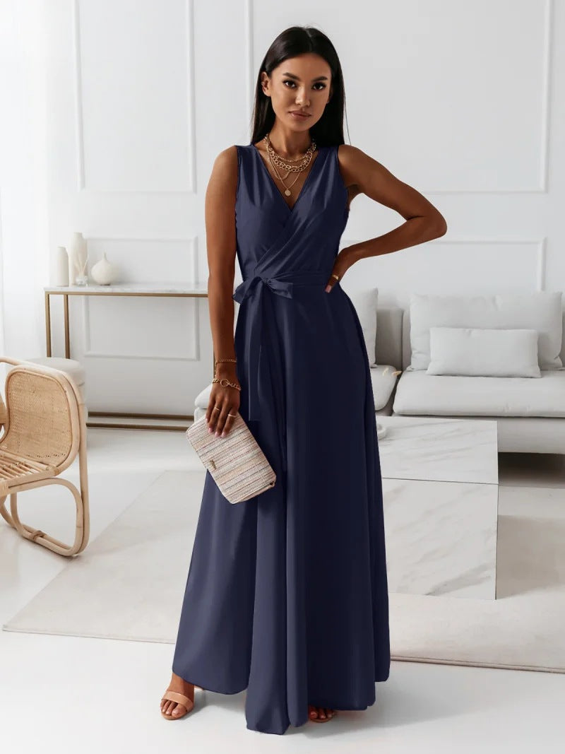 Street-Wave Elegant Wrap Dress For Women With Waist Tie Floor-Length Evening Gown For Weddings