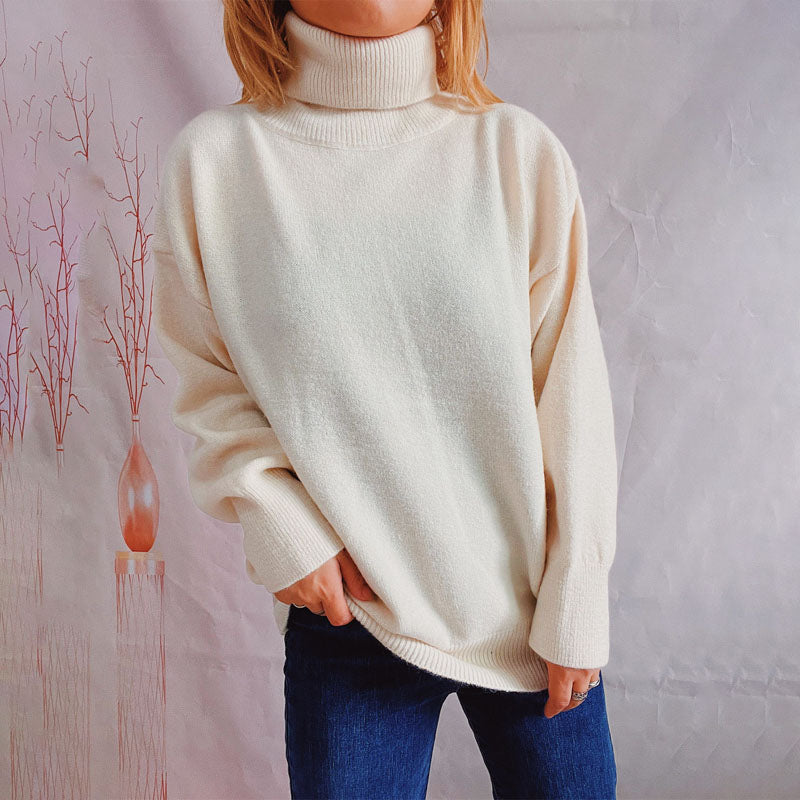 Street-wave Warm Knit Sweater For Women Solid Color Rollneck Cotton Acrylic Blend Cozy Everyday Comfort