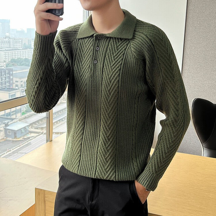 Street Wave Mens Knit Sweater With Classic Argyle Pattern And Button Placket Breathable Cotton Blend Cozy Fall Winter