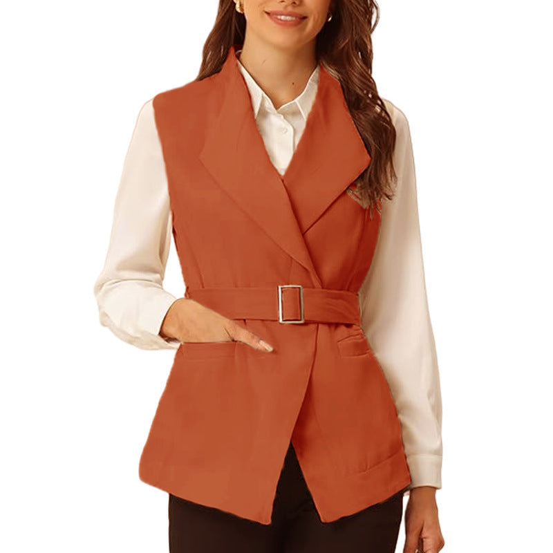 Street-Wave Women's Tailored Belted Blazer With Large Pockets For Work Or Everyday