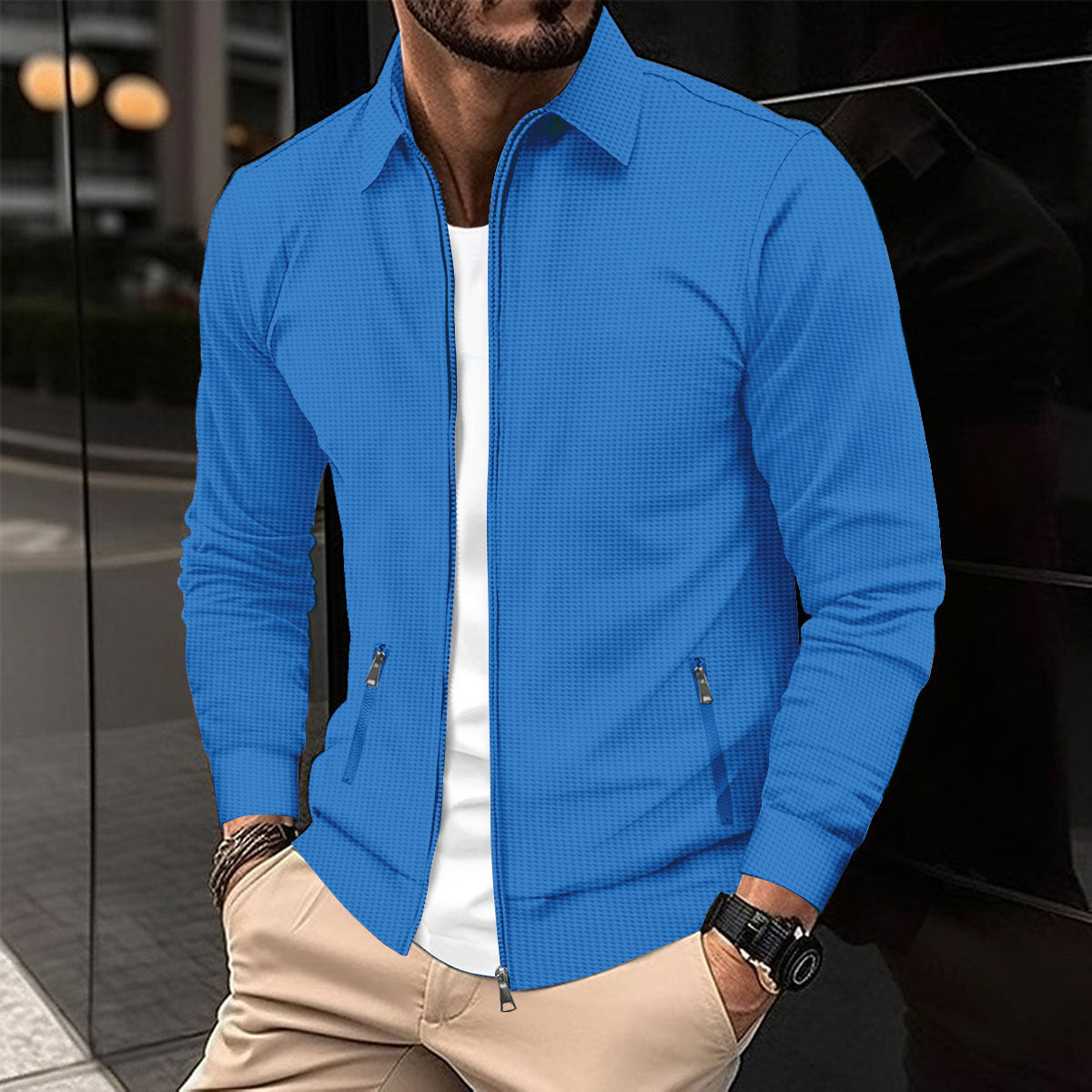 Street-wave Men's Modern Zipper Jacket With Practical Side Pockets For Everyday Style Breathable Cotton Blend