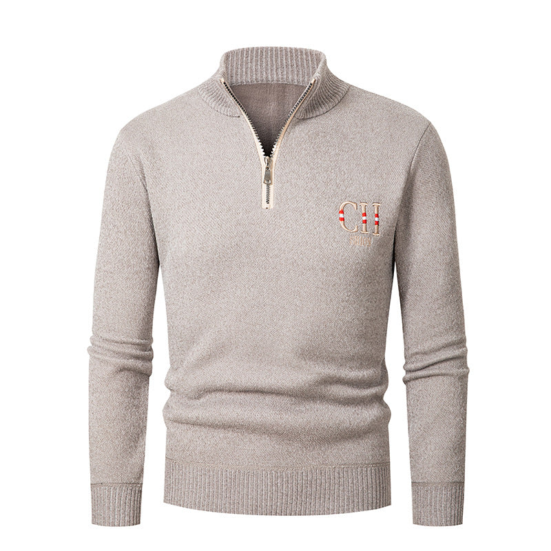Street Wave Mens Knit Pullover With Stand Collar And Zip For Modern Warmth And Style